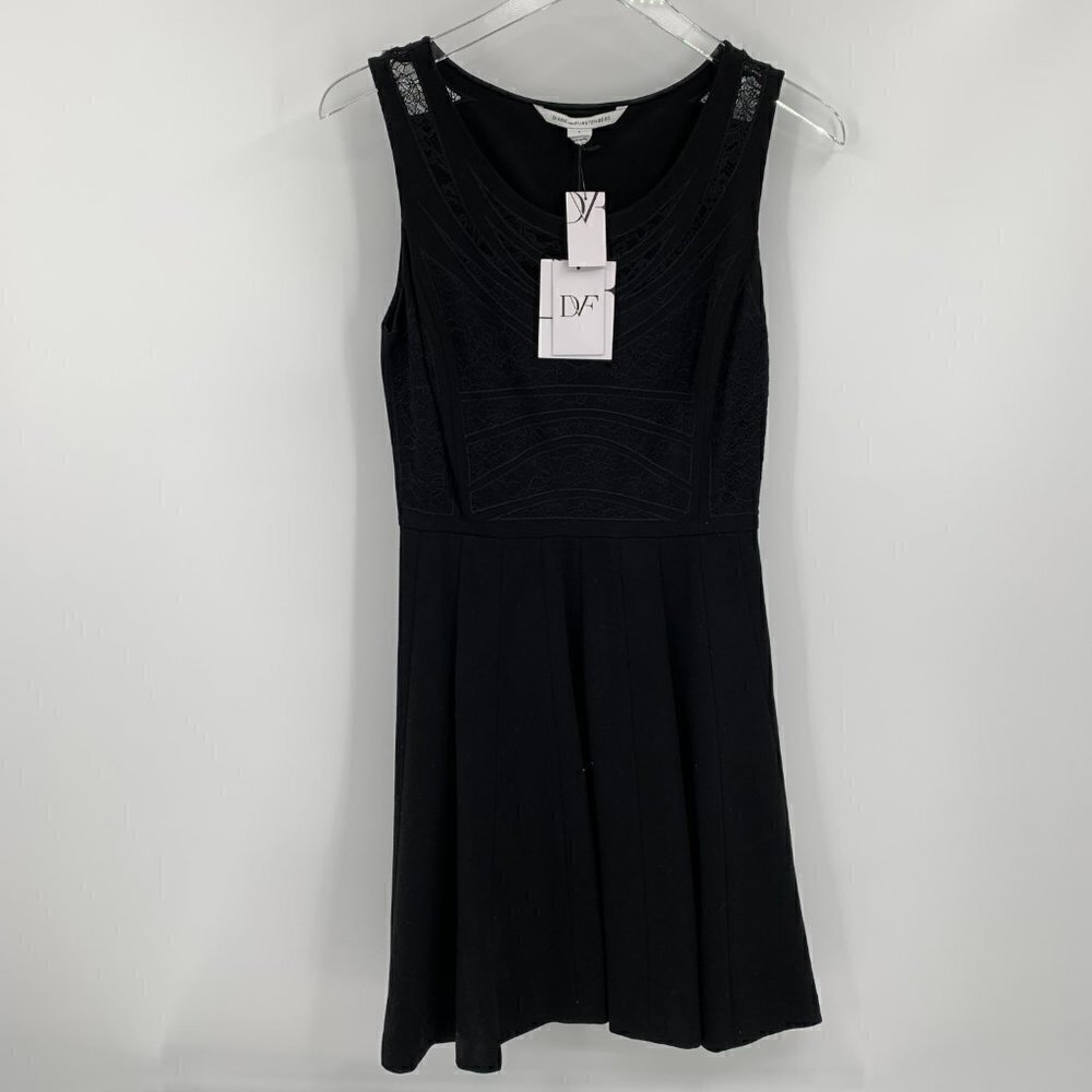 DVF Diane von Furstenberg Idelia black fit flare lace knit dress new 2